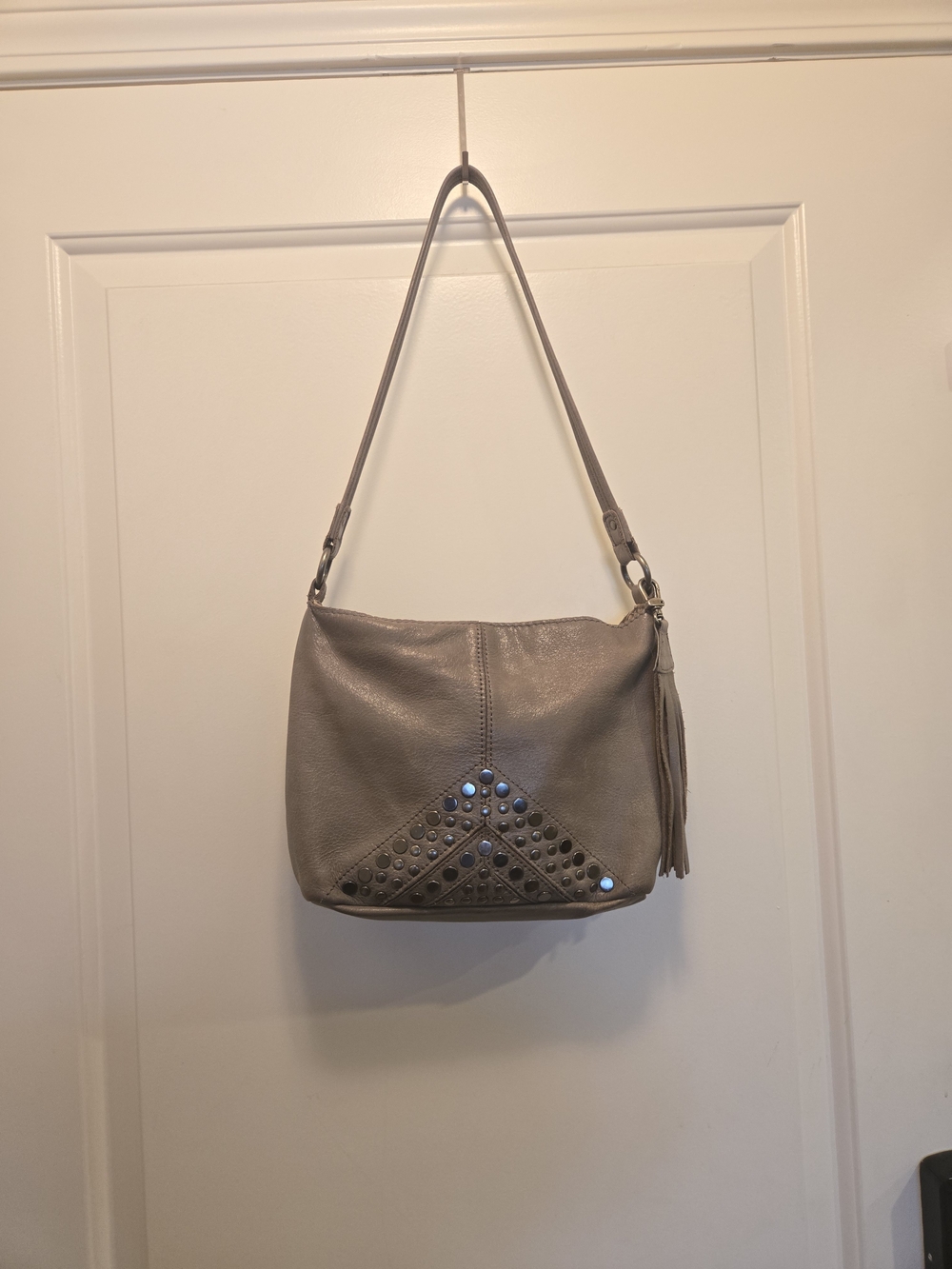The Sak Taupe Leather Shoulder Hobo with Stud Accents